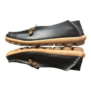 Casual Black Leather Slip-On Shoes with Unique Rubber Sole